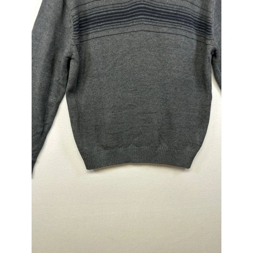 Classic Preppy Michael Brandon Mens XL Charcoal Grey V-Neck Striped Knit Sweater
